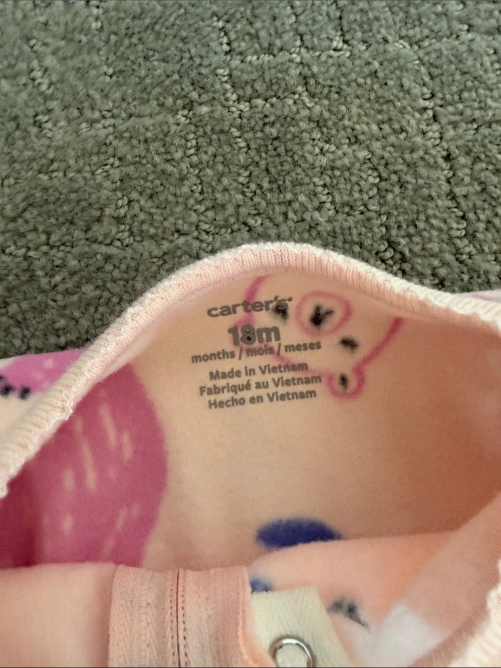 Carter's Pink & Blue Bear-Print Fleece One-Piece Footie